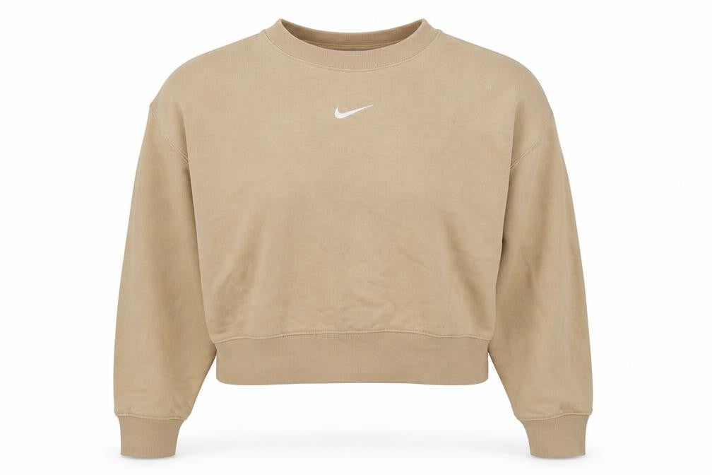 Front view of Nike Women Beige Relaxed Fit Crew Neck Pullover Sweatshirt, size S