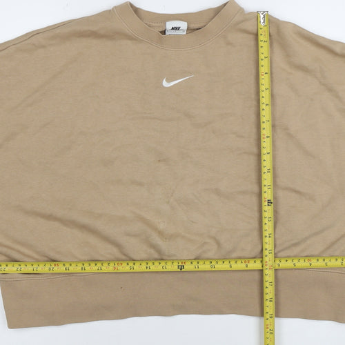 Nike Women Beige Relaxed Fit Crew Neck Pullover Sweatshirt Size S