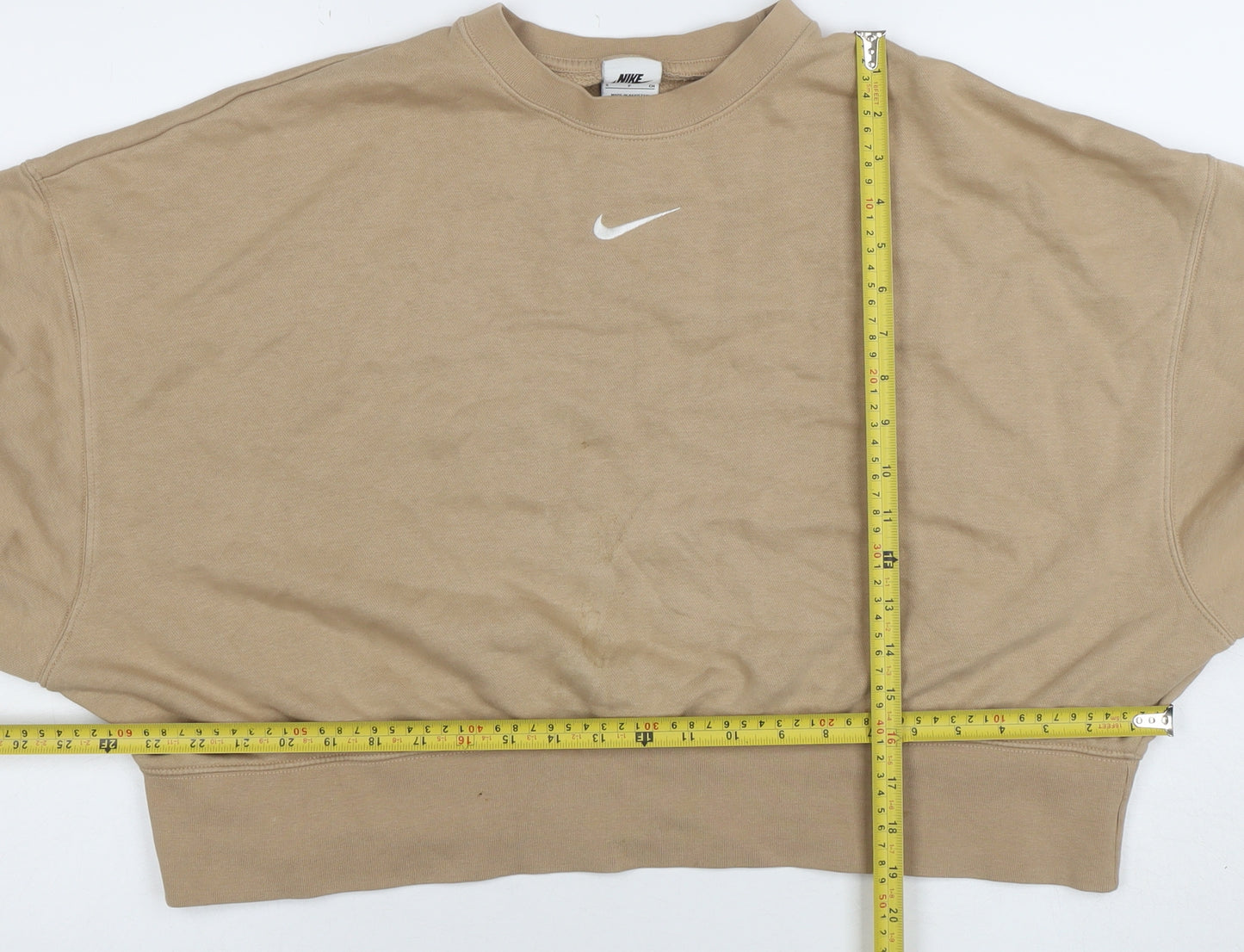 Nike Women Beige Relaxed Fit Crew Neck Pullover Sweatshirt Size S