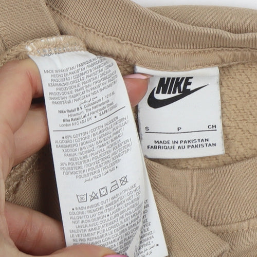 Nike Women Beige Relaxed Fit Crew Neck Pullover Sweatshirt Size S