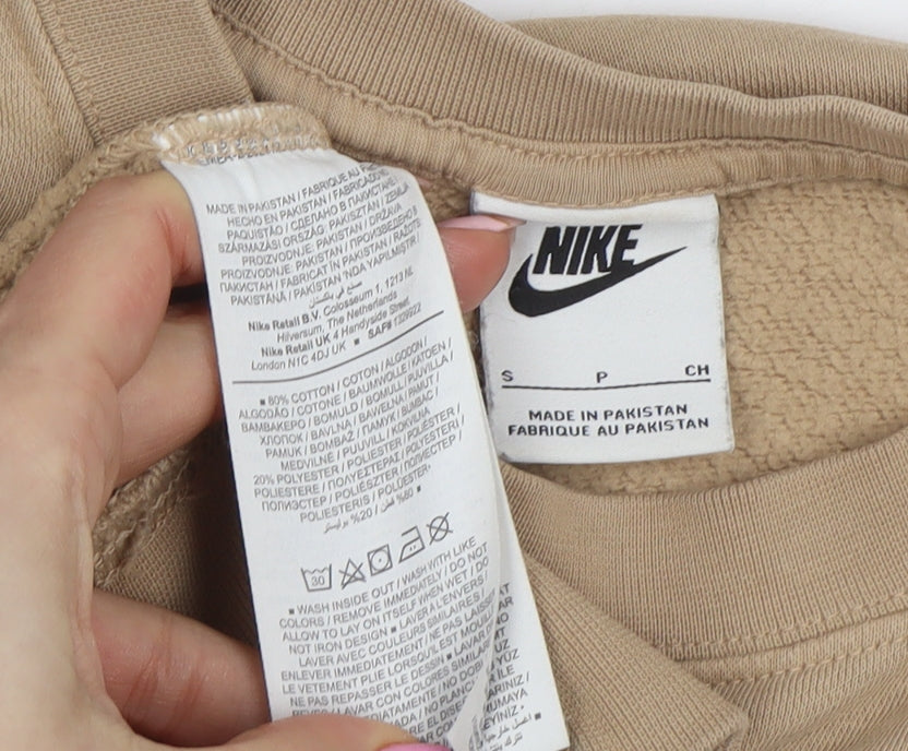Nike Women Beige Relaxed Fit Crew Neck Pullover Sweatshirt Size S