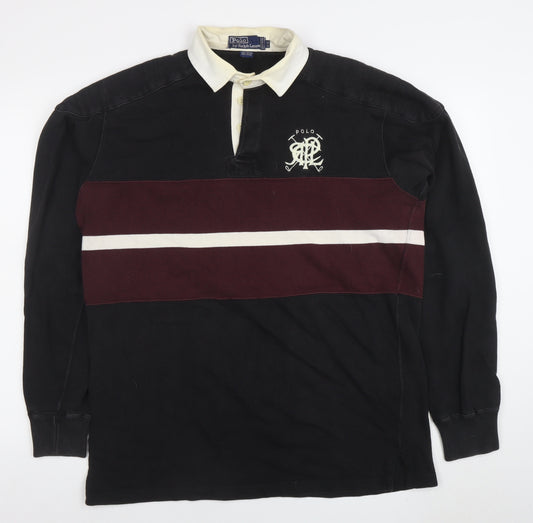 Ralph Lauren Men's Black Colourblock Long Sleeve Rugby Polo XL