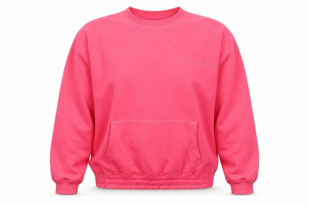 Front view of PRETTYLITTLETHING Women Pink XS Pullover Sweatshirt Cotton Blend