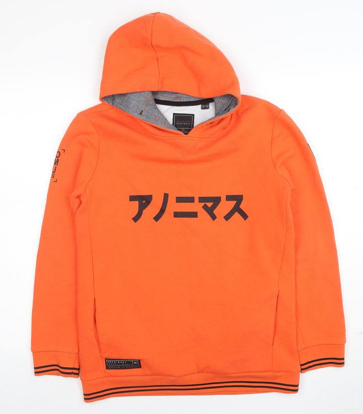 Anonimasu Boys Orange Pullover Hoodie 11-12 Years Cotton Casual