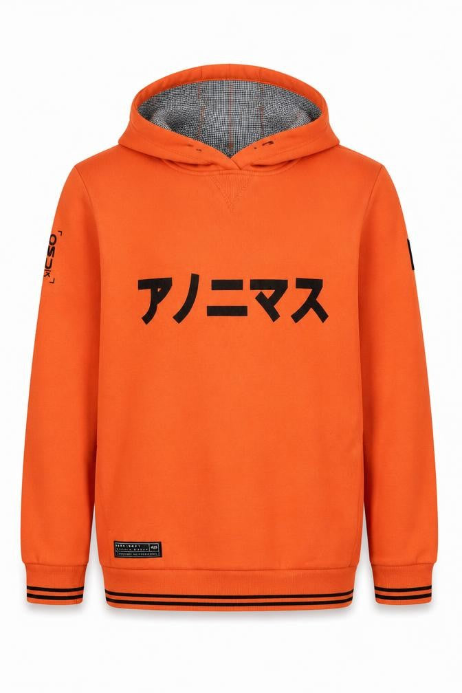 Anonimasu Boys Orange Pullover Hoodie 11-12 Years Cotton Casual