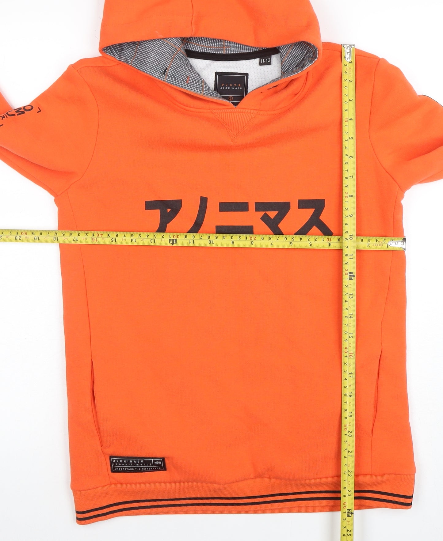 Anonimasu Boys Orange Pullover Hoodie 11-12 Years Cotton Casual