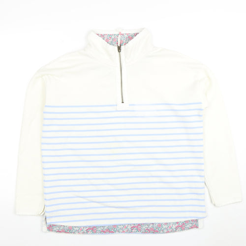 Joules Women White Blue Striped 1/2 Zip Sweatshirt UK 12 Cotton Fleece