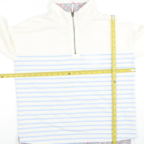Joules Women White Blue Striped 1/2 Zip Sweatshirt UK 12 Cotton Fleece