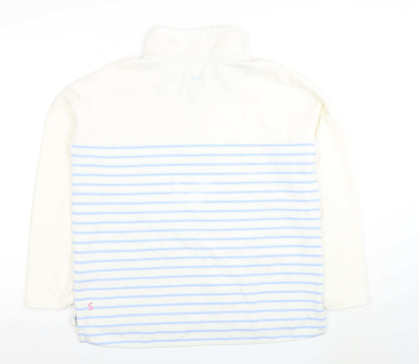 Joules Women White Blue Striped 1/2 Zip Sweatshirt UK 12 Cotton Fleece