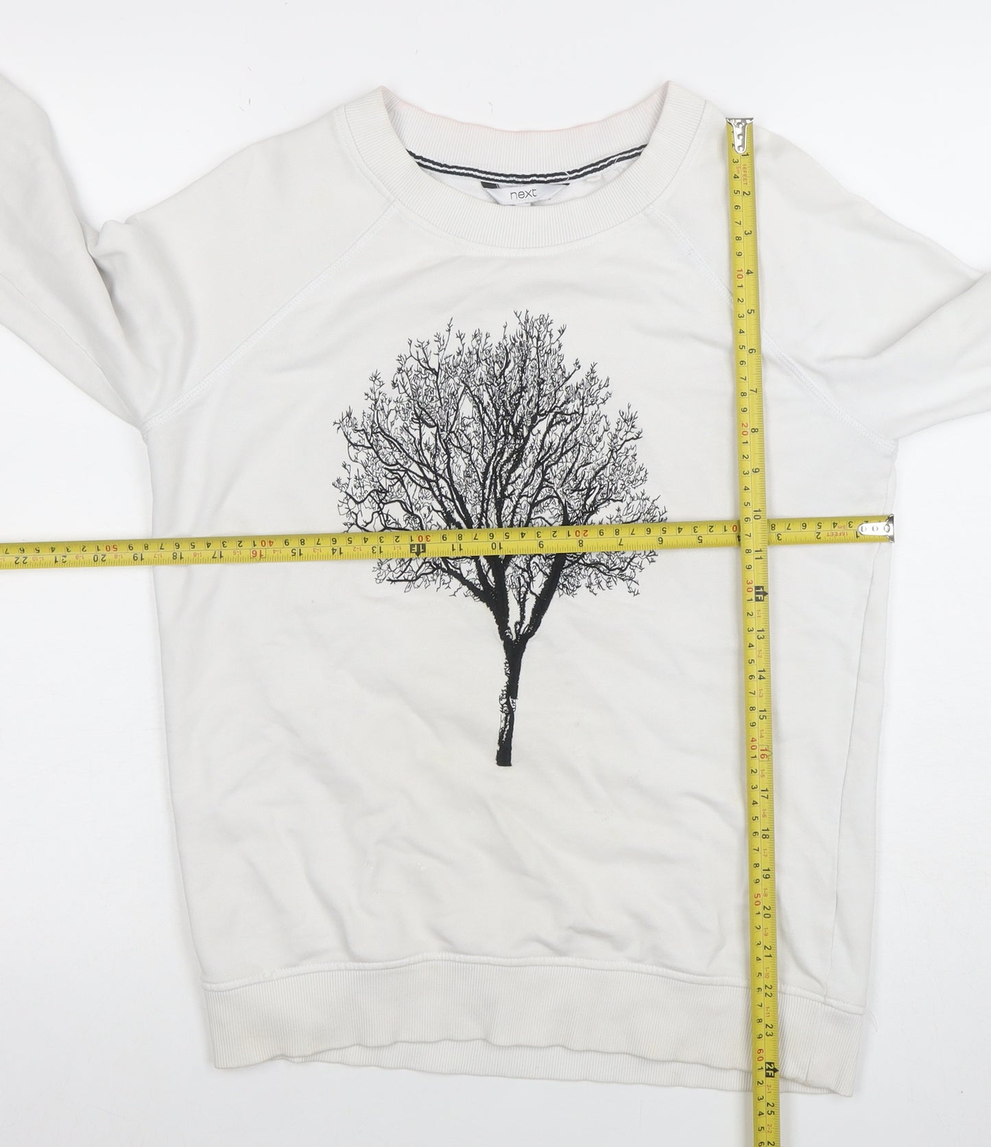 Next Women’s White Tree Print Cotton Pullover Sweatshirt Size 8