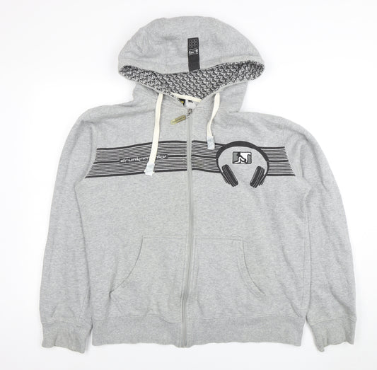 Drunknmunky Mens Grey XL Full Zip Hoodie Sweatshirt