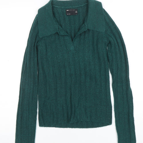ASOS Women Green Collared Ribbed Knit Pullover Jumper Size 8