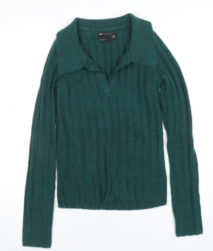 ASOS Women Green Collared Ribbed Knit Pullover Jumper Size 8