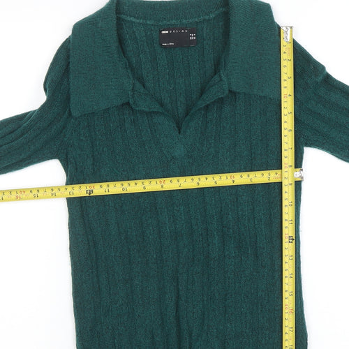 ASOS Women Green Collared Ribbed Knit Pullover Jumper Size 8