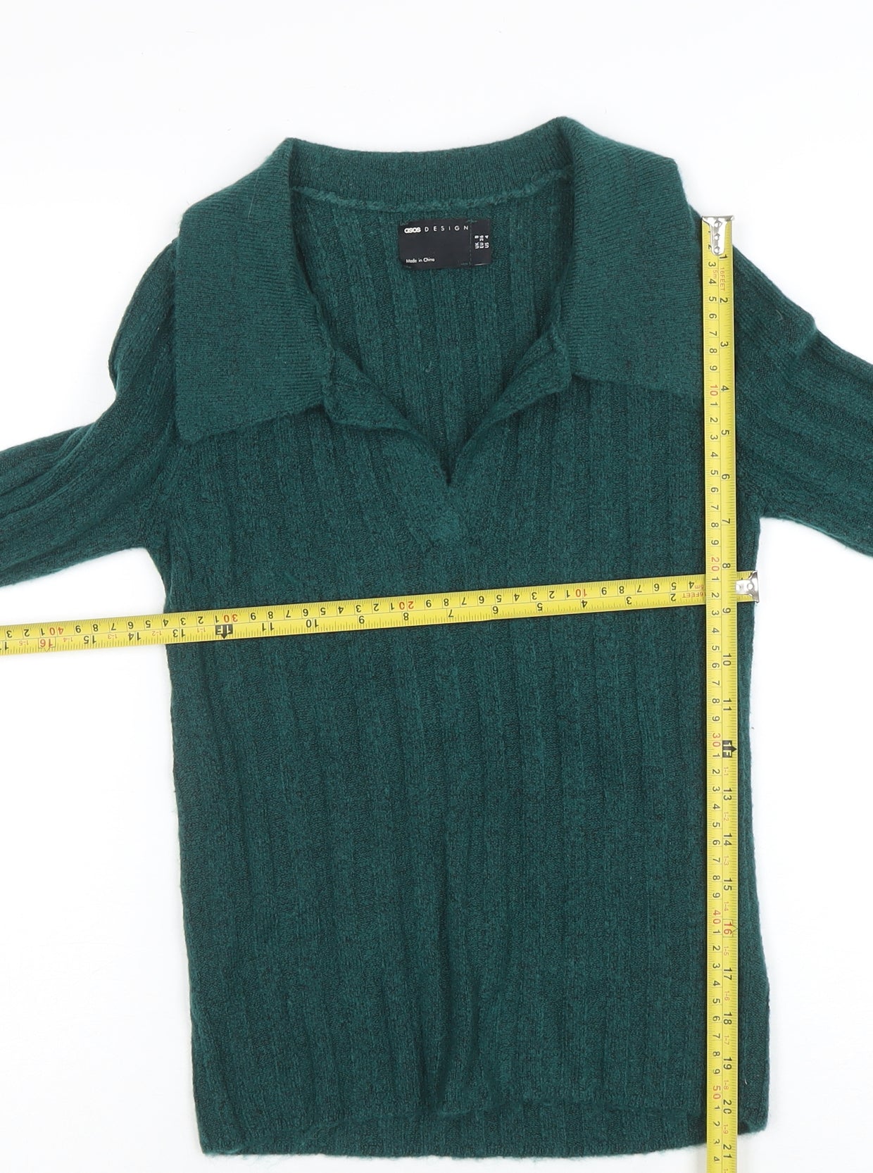 ASOS Women Green Collared Ribbed Knit Pullover Jumper Size 8