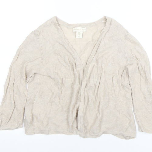 Cynthia Rowley Women Beige Linen Knit V-Neck Long Sleeve Top M