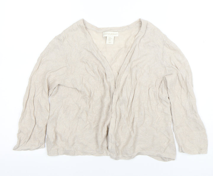 Cynthia Rowley Women Beige Linen Knit V-Neck Long Sleeve Top M