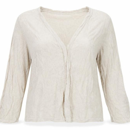 Cynthia Rowley Women Beige Linen Knit V-Neck Long Sleeve Top M
