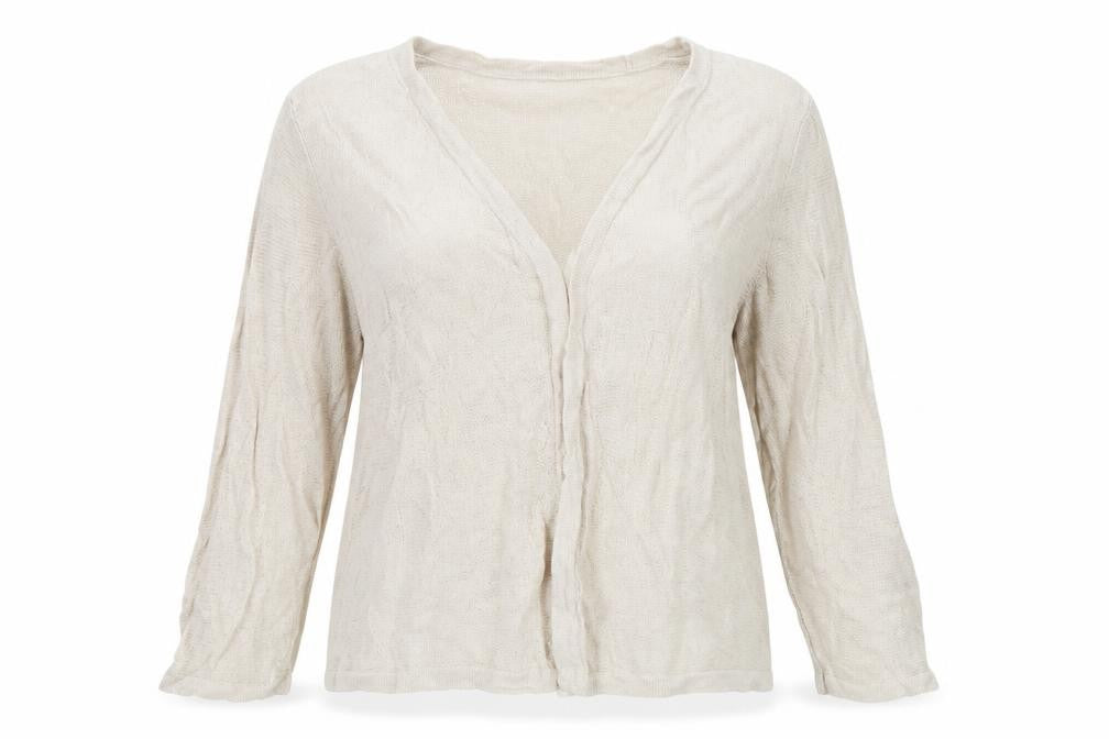 Cynthia Rowley Women Beige Linen Knit V-Neck Long Sleeve Top M