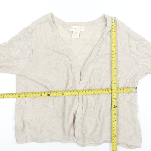 Cynthia Rowley Women Beige Linen Knit V-Neck Long Sleeve Top M