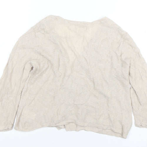 Cynthia Rowley Women Beige Linen Knit V-Neck Long Sleeve Top M