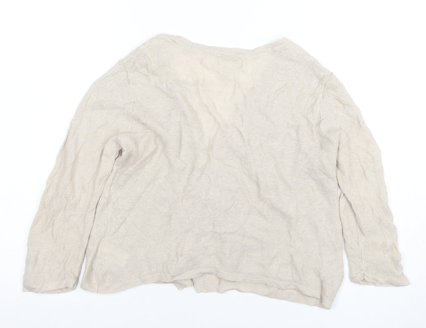Cynthia Rowley Women Beige Linen Knit V-Neck Long Sleeve Top M