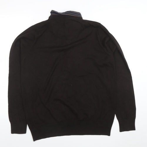 Marks and Spencer Men's Brown V-Neck Long Sleeve Polo Jumper Medium