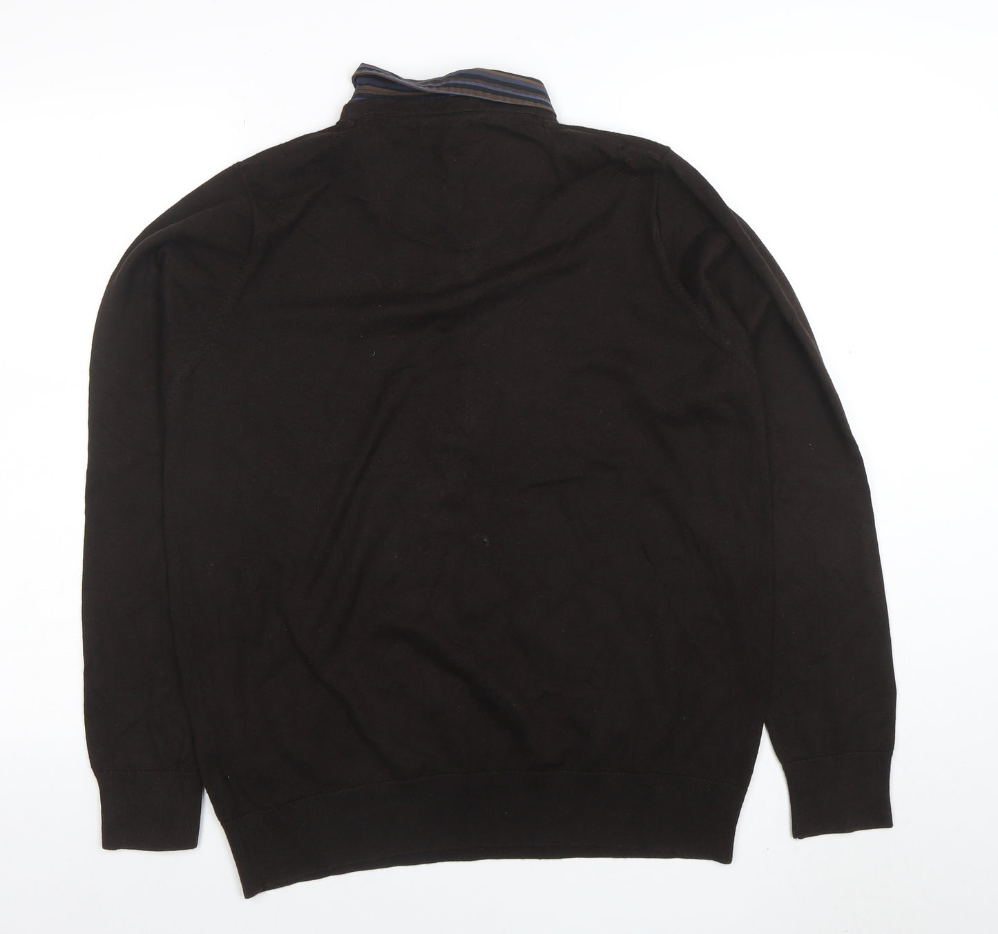 Marks and Spencer Men's Brown V-Neck Long Sleeve Polo Jumper Medium