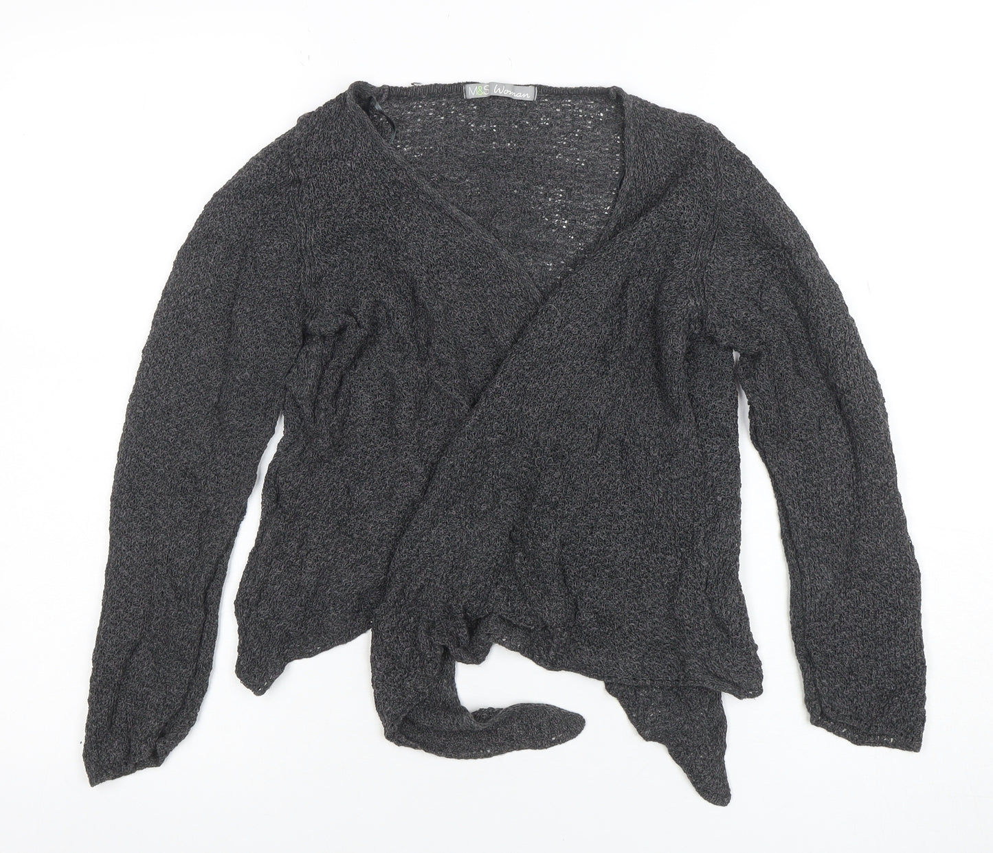 Marks and Spencer Women Grey Wrap Knit Long Sleeve Blouse UK 14