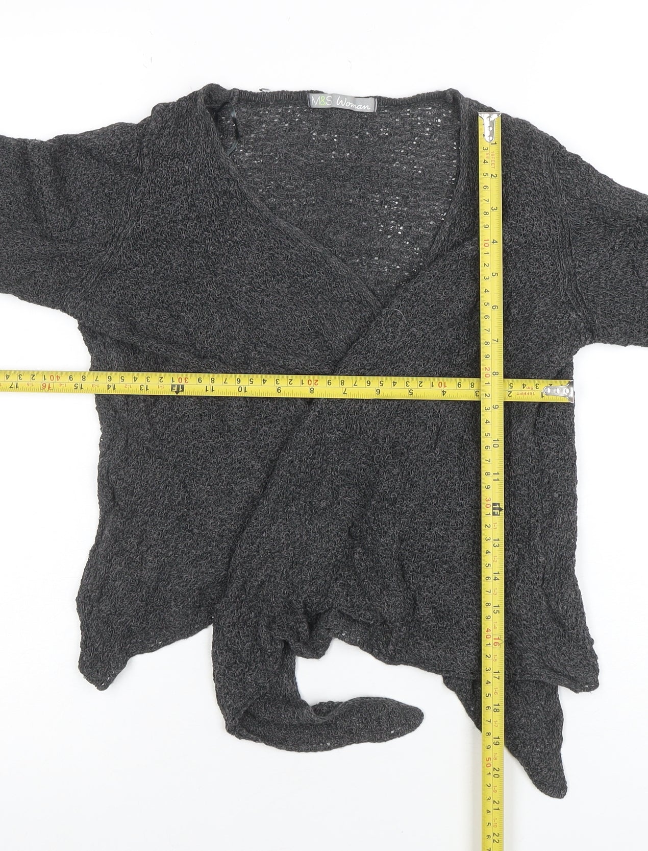 Marks and Spencer Women Grey Wrap Knit Long Sleeve Blouse UK 14