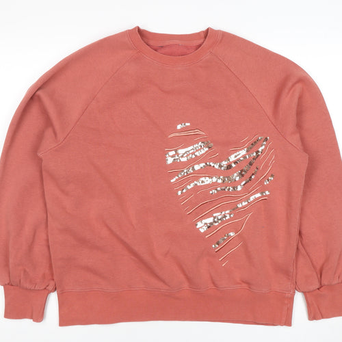 Next Women’s Pink Sequin Heart Pullover Sweatshirt Size L