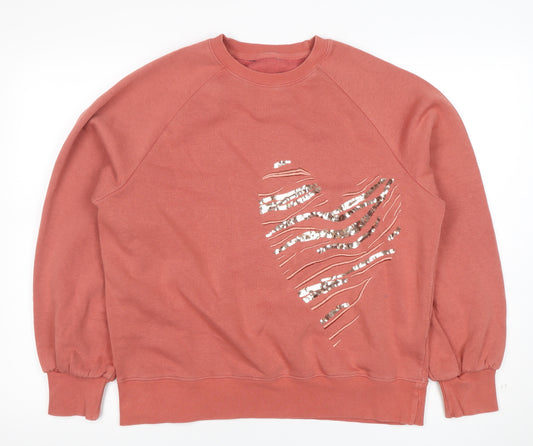 Next Women’s Pink Sequin Heart Pullover Sweatshirt Size L