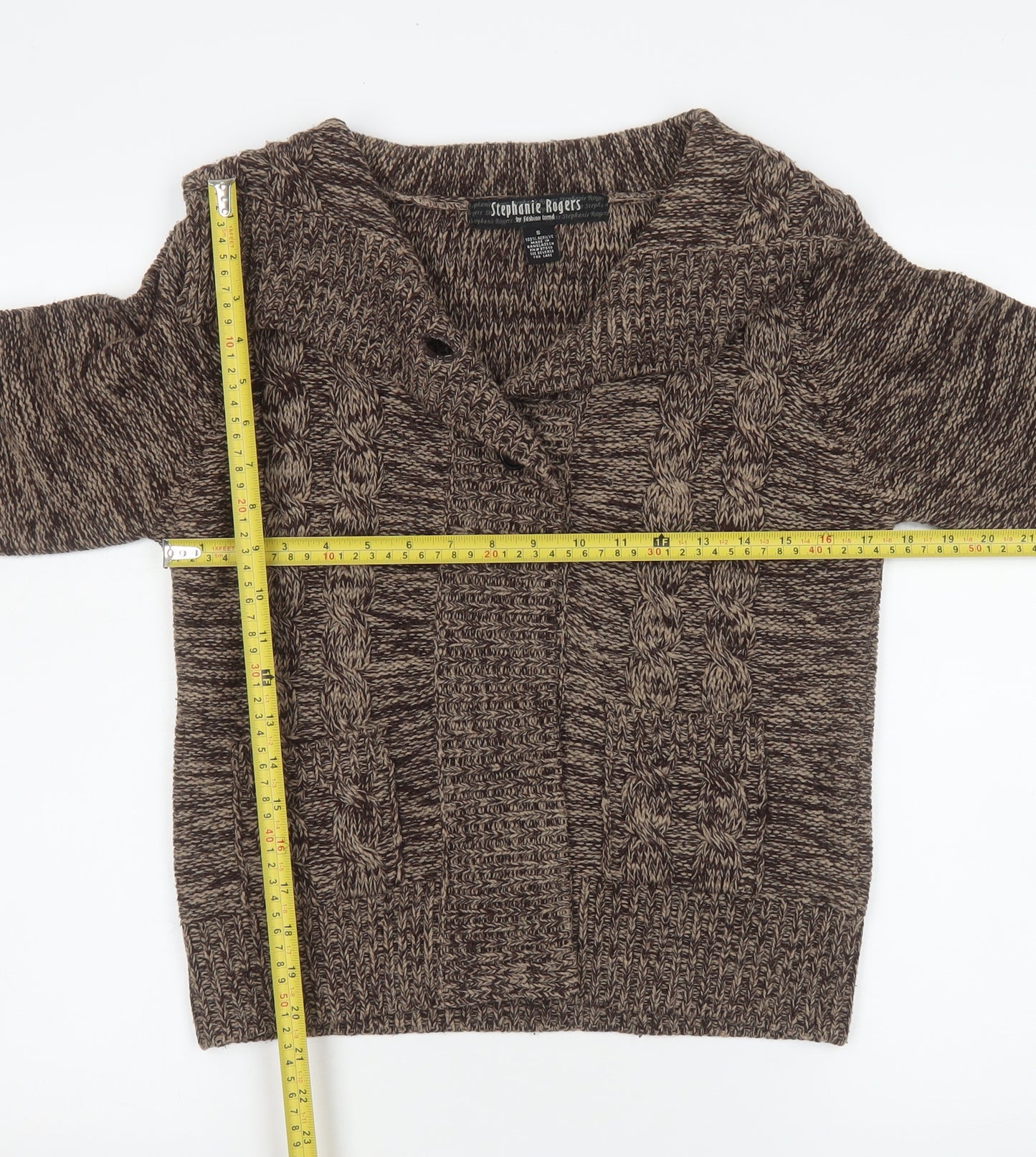 Stephanie Rogers Women’s Brown Cable-Knit Acrylic Pullover Jumper S
