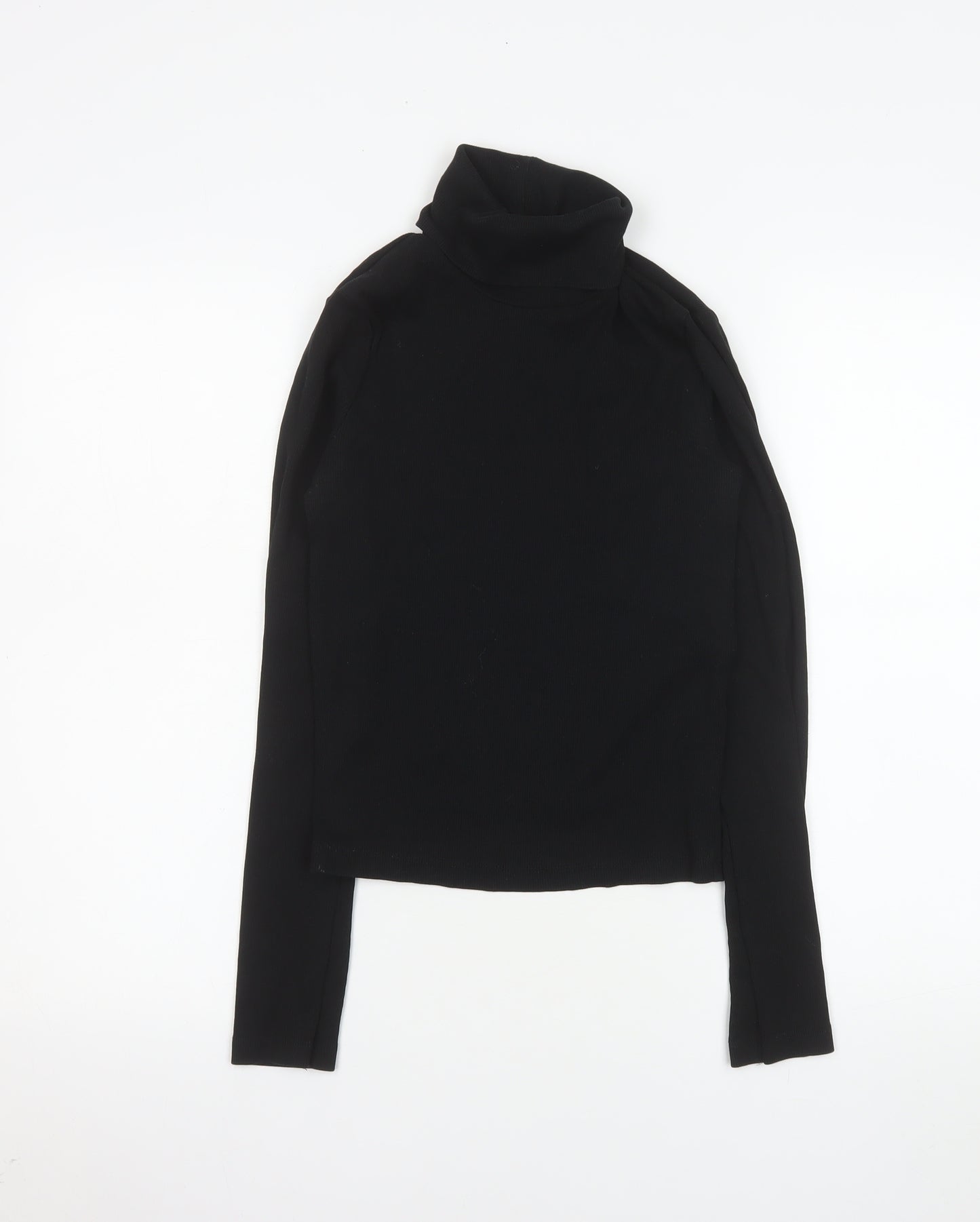 ZARA Women Black Roll Neck Long Sleeve Basic Slim Fit Top Size M