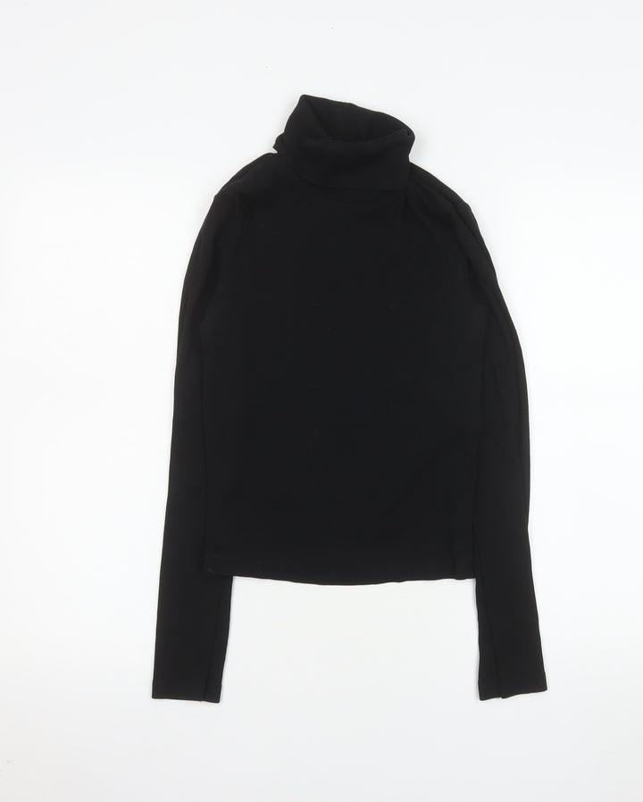 ZARA Women Black Roll Neck Long Sleeve Basic Slim Fit Top Size M