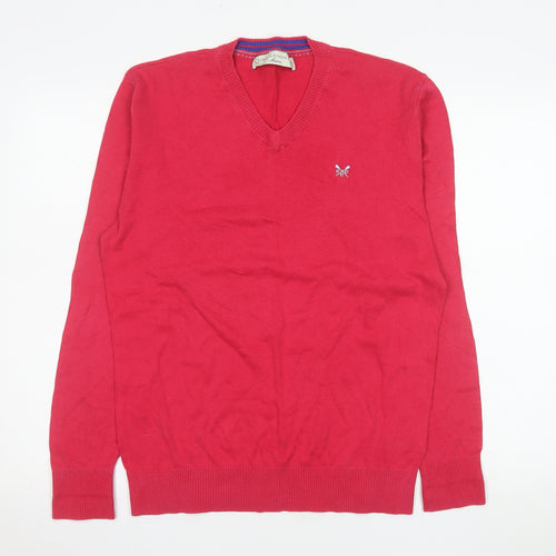 Crew Clothing Co. Women's Red V-Neck Cotton Wool Jumper Medium