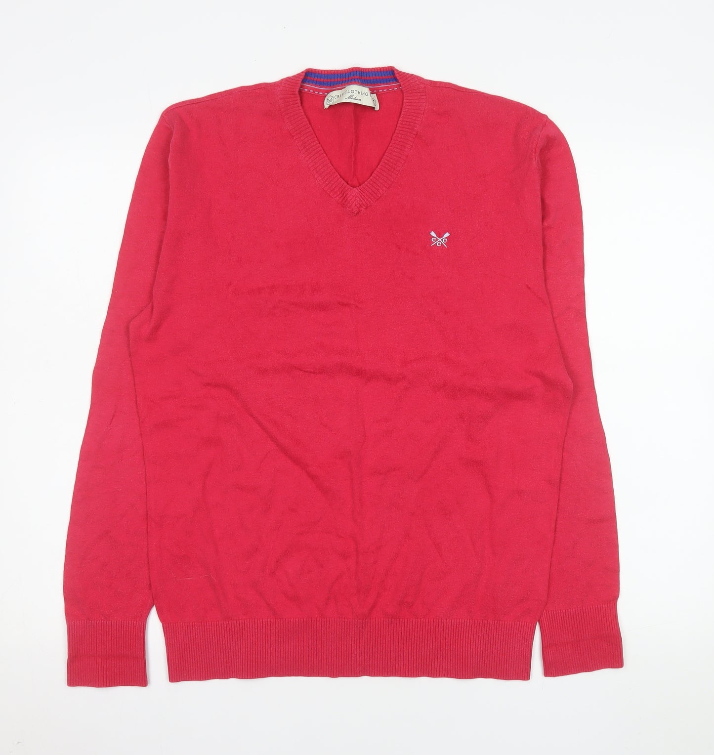 Crew Clothing Co. Women's Red V-Neck Cotton Wool Jumper Medium