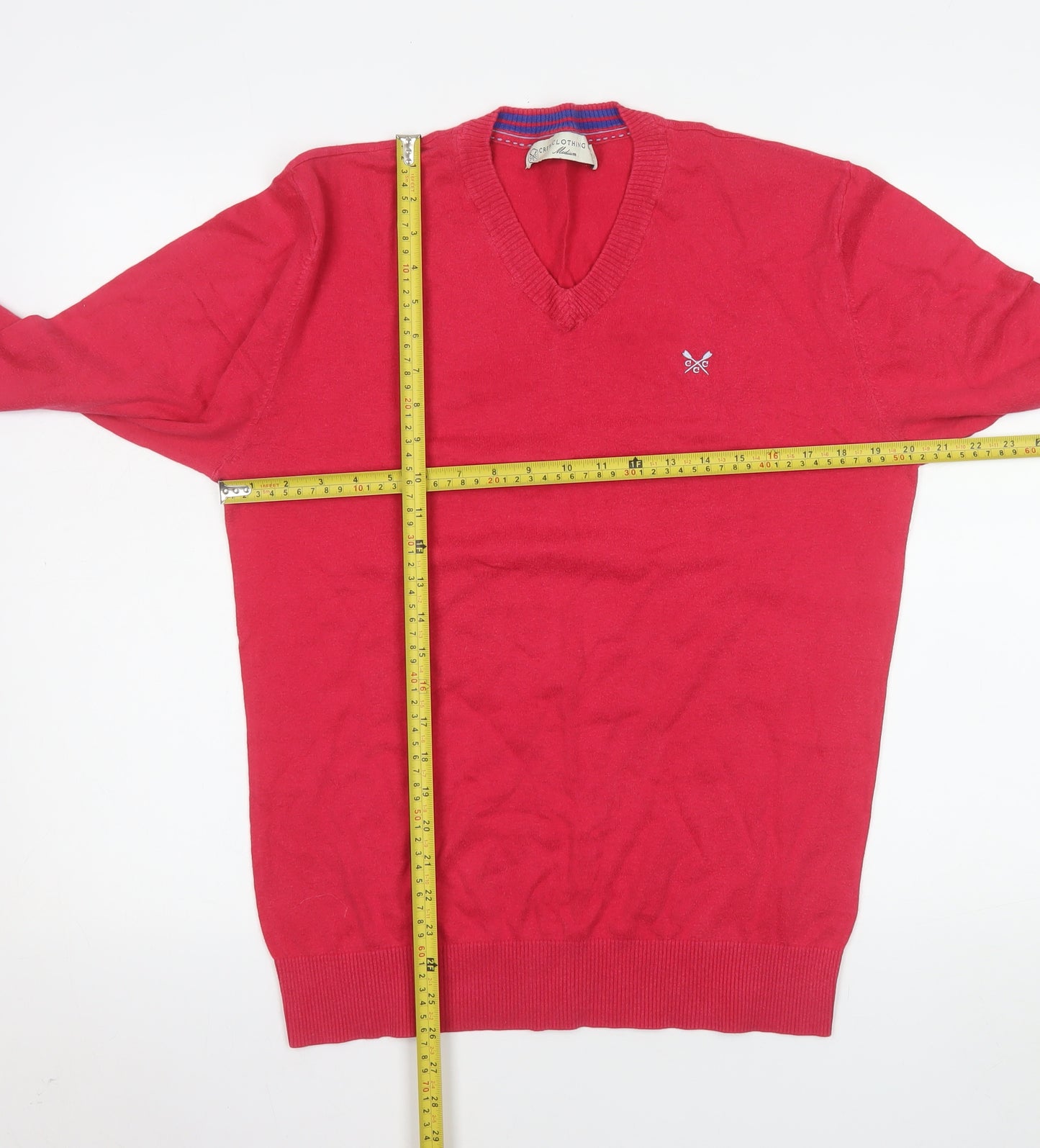 Crew Clothing Co. Women's Red V-Neck Cotton Wool Jumper Medium