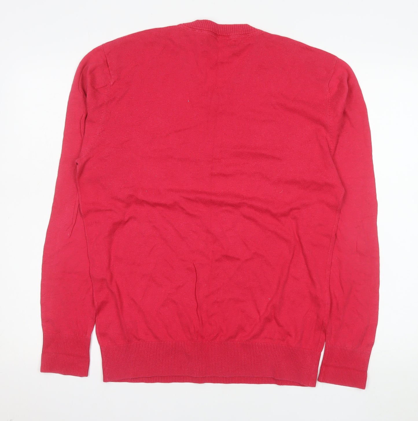 Crew Clothing Co. Women's Red V-Neck Cotton Wool Jumper Medium