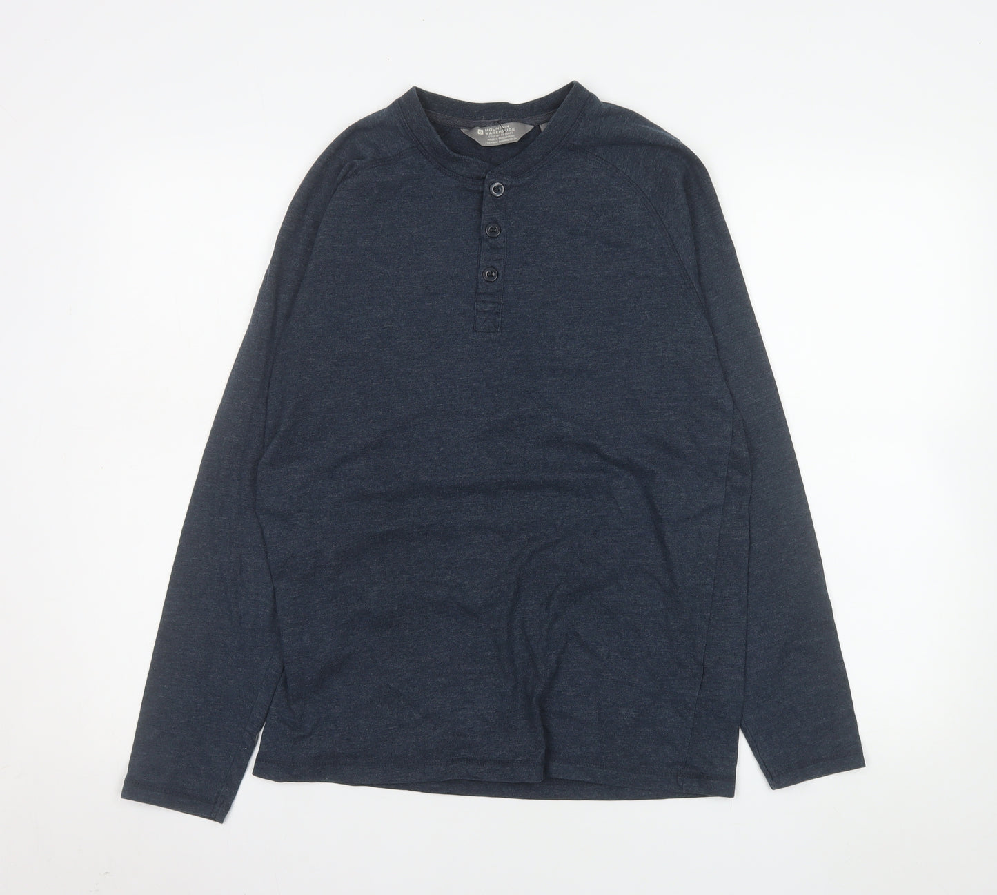Mountain Warehouse Men's Blue Henley Long Sleeve Cotton Blend Top M