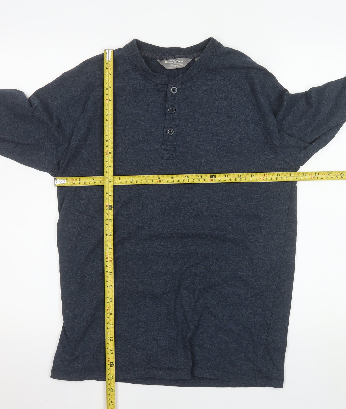 Mountain Warehouse Men's Blue Henley Long Sleeve Cotton Blend Top M