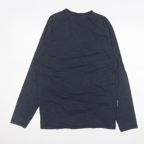 Mountain Warehouse Men's Blue Henley Long Sleeve Cotton Blend Top M
