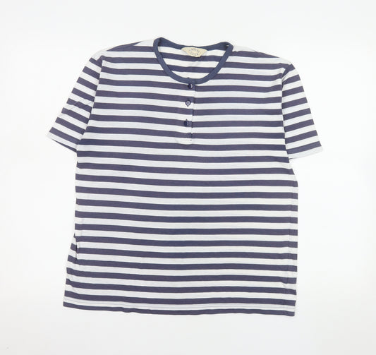 Casual Club Men's Navy & White Striped Henley T-Shirt Size S