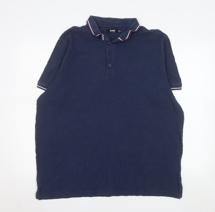 Jacamo Men's Blue Big 1X Cotton Short Sleeve Polo Shirt