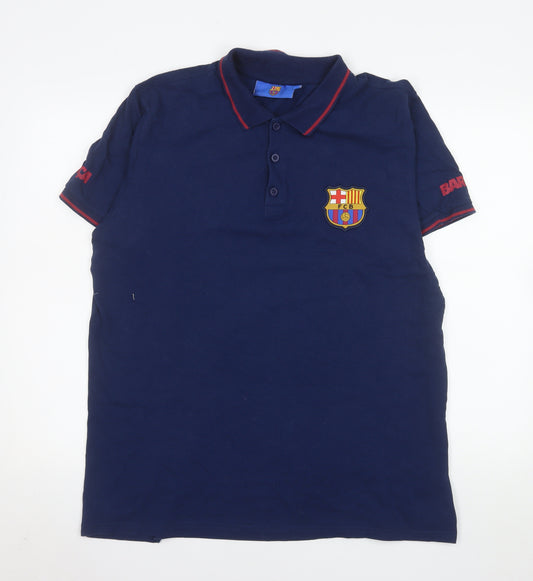 FC Barcelona Men’s Blue Cotton Polo Shirt XL Short Sleeve