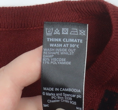 Marks and Spencer Women's Red Geometric Knit Cardigan Size 16