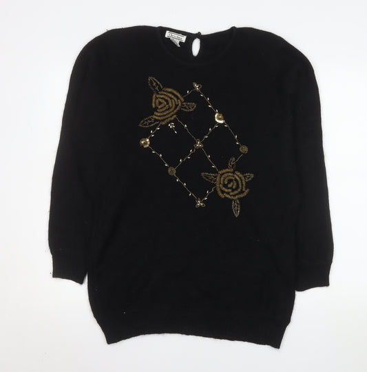 Christina Women’s Black Silk Angora Embroidered Jumper L
