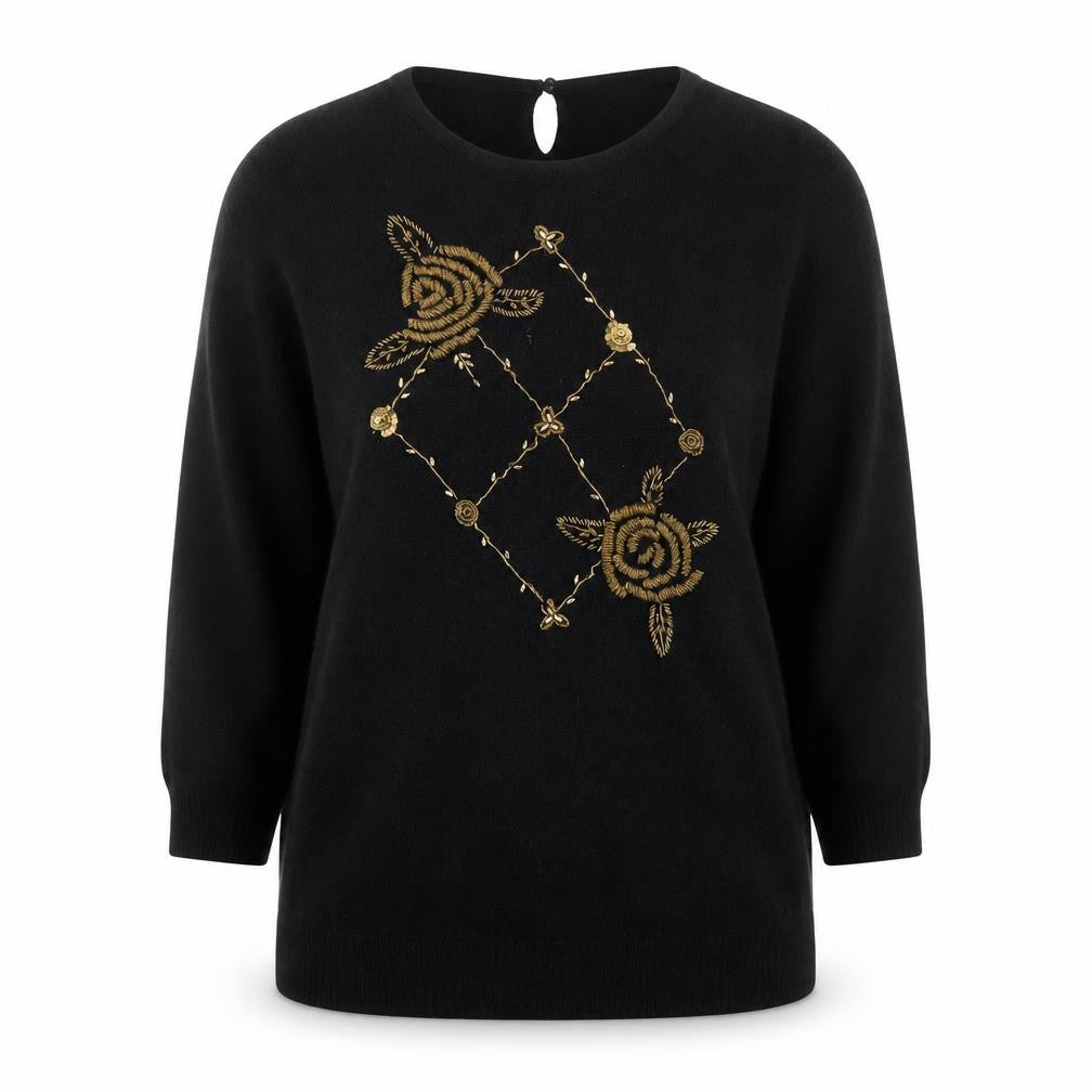 Christina Women’s Black Silk Angora Embroidered Jumper L