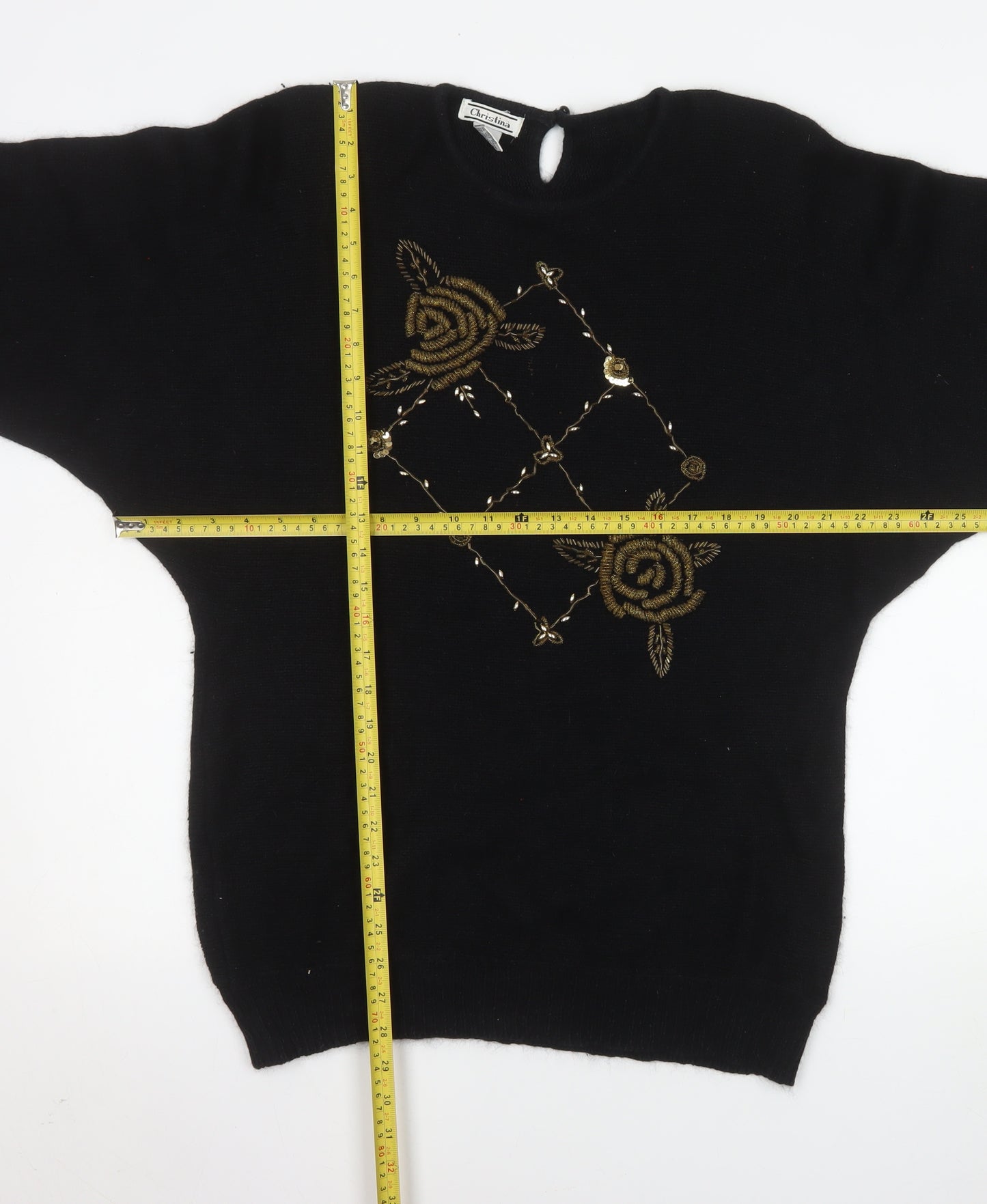 Christina Women’s Black Silk Angora Embroidered Jumper L