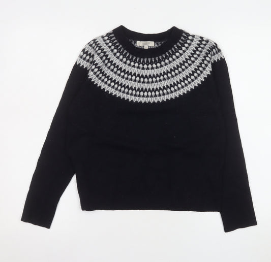 Hobbs Womens Black Fair Isle Merino Wool Blend Jumper M